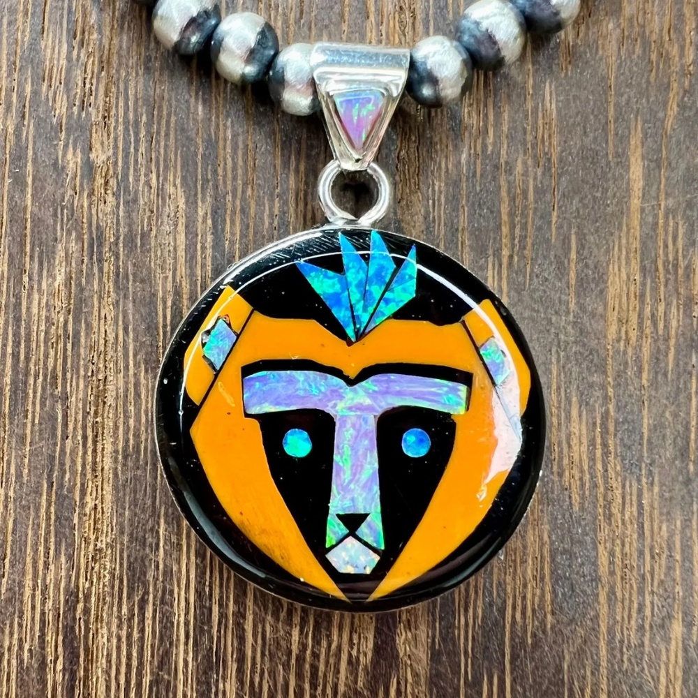 Sterling Silver Inlay Pendant - Bear